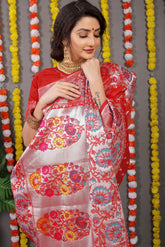 Regal Silver Zari Worked Red Heavy Banarasi Saree